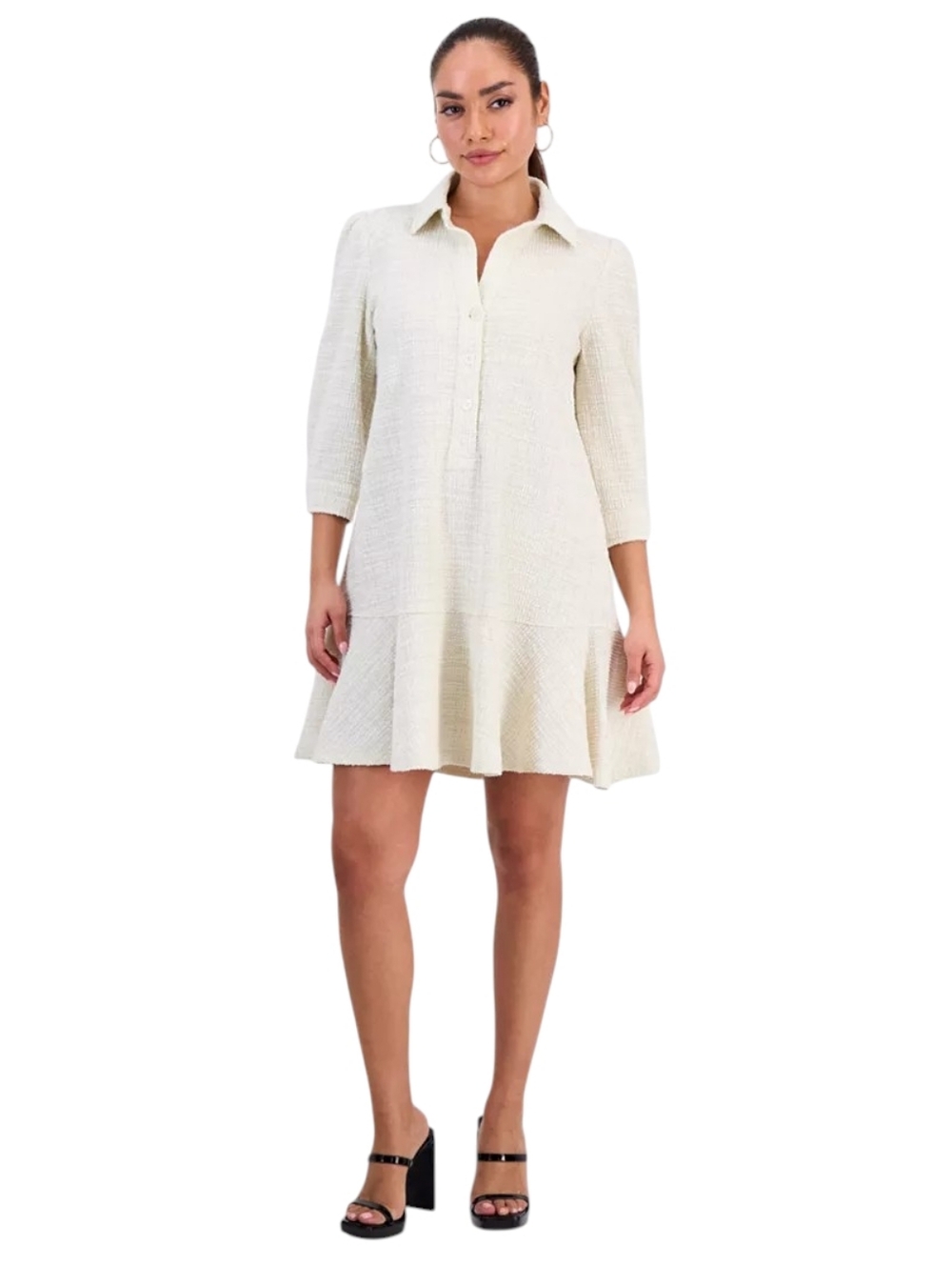 Nwt Signature Robbie Bee Cream Collared Ruffle-Hem Dress Mini PSmall